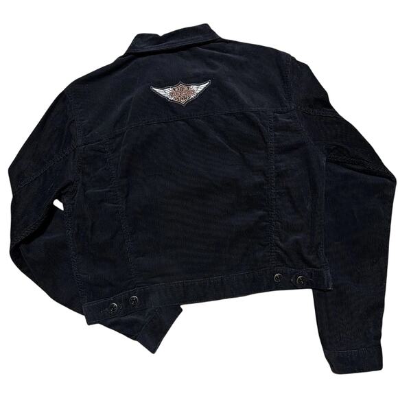 NEW Harley Davidson Women's Black Motorcycle Corduroy Trucker Riding Jacket SZ M - Picture 1 of 14